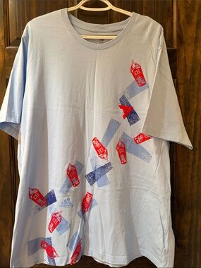 adidas Light Blue Short Sleeve Tee with Red Graphic